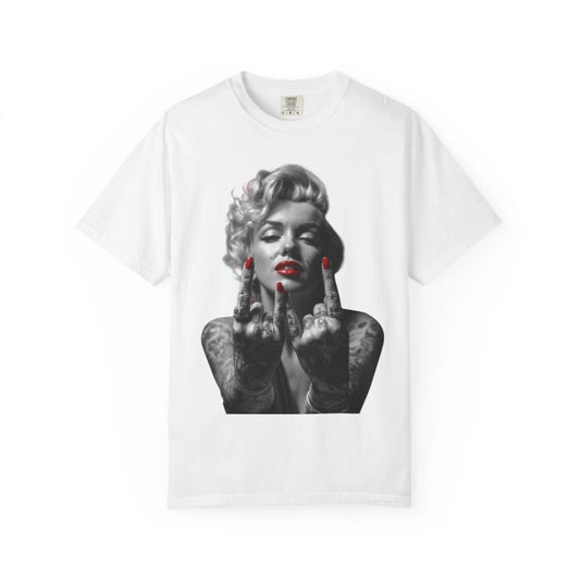 Retro Marilyn Monroe Pinup Girl Finger Gesture T-Shirt | Noir Red Accent