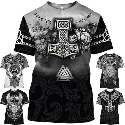 Viking Tattoo Art Vintage 3D Print Womens Mens Casual Short Sleeve T-Shirt Tops