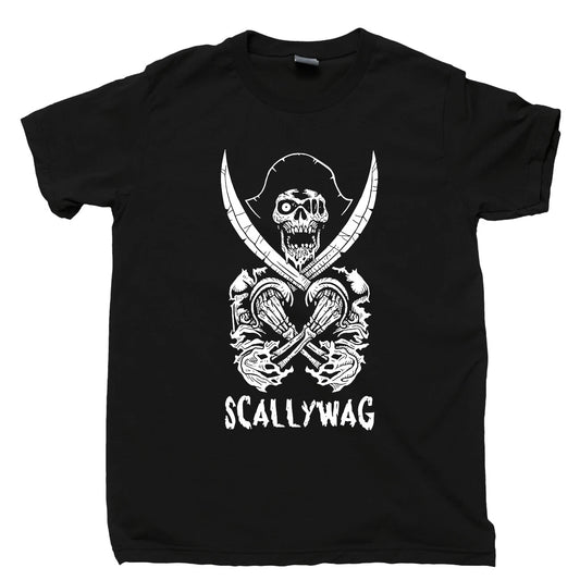 Scallywag Pirate T Shirt Blackbeard Jolly Roger Skull Crossbones Skeleton Tee