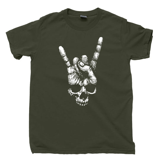 Skull Devil Sign T Shirt Thrash Metal Rock Band Guitar Patch Sticker Poster Tee