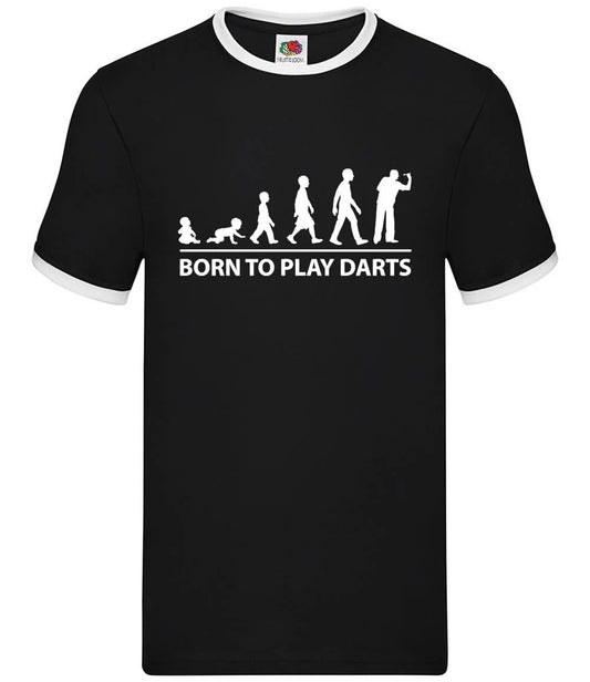 Born To Play Darts - Mens Ringer - Player Board Dart Pub Van Gerwen