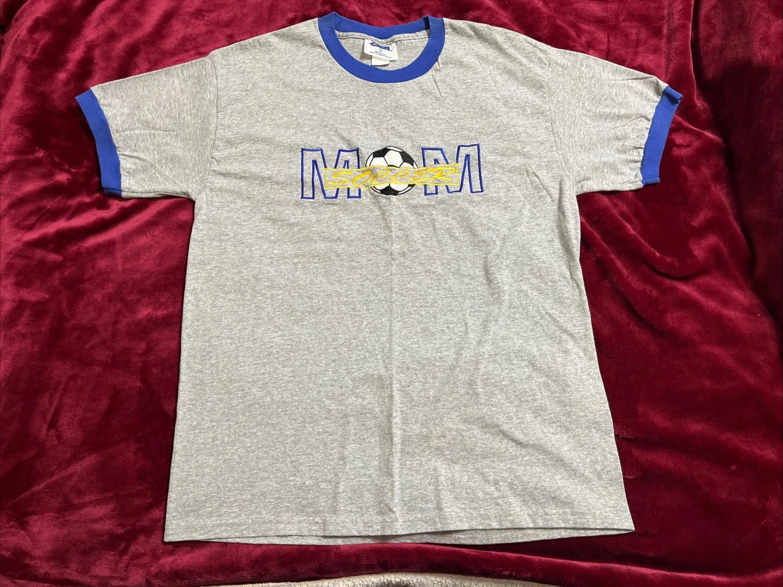 Vintage 70s Style Ringer CSA Soccer Mom Embroidered Gray Shirt Made In USA Lg