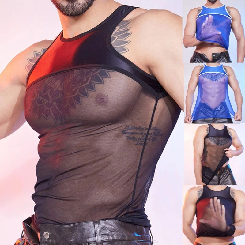 Men Vest Dating Night Tank Top Beach Shirt See Through Sissy Raves Transparent