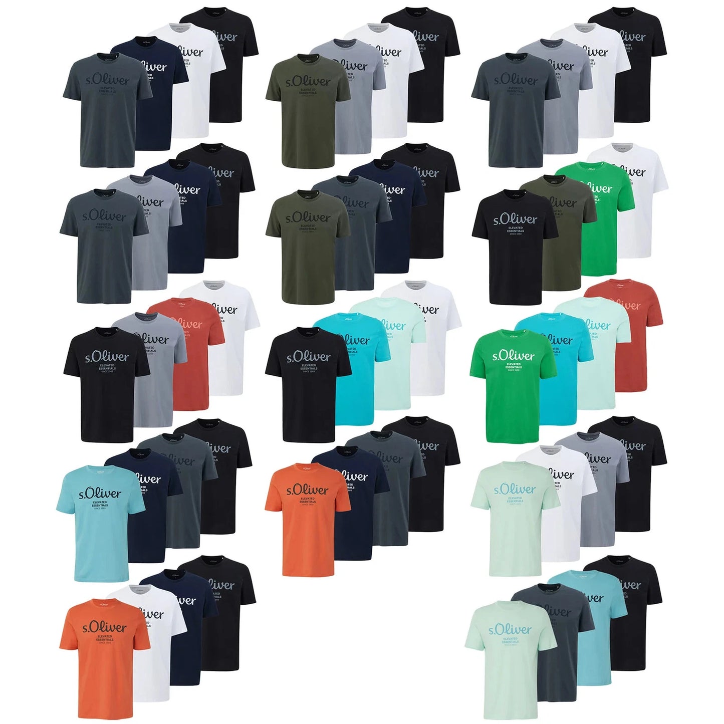 s.Oliver Men's T-Shirt, 4 Pack - Basic, Logo Print, Crew Neck, Cotton