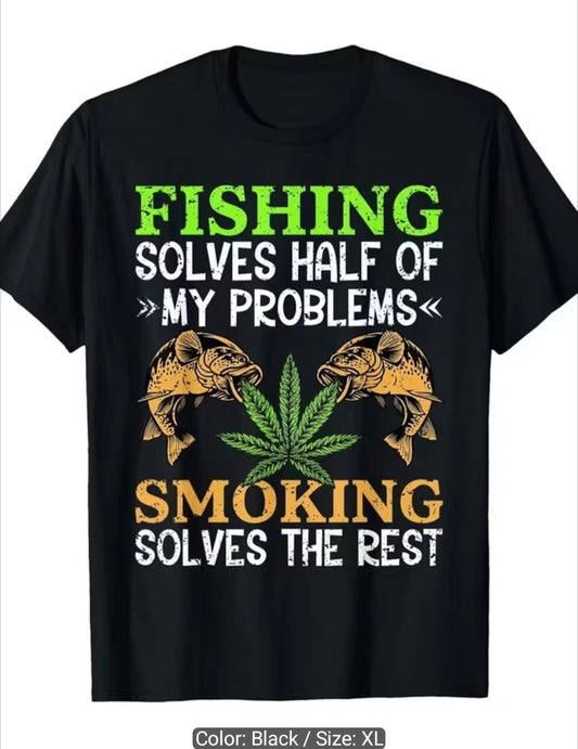 MEN/WOMEN BLACK XL FISHING HEAVYWEIGHT 180g COTTON T-SHIRT