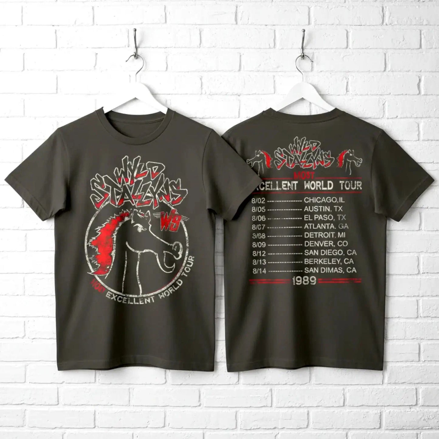 Bill & Ted Wyld Stallyns Most Excellent World Tour 1989 Men's T Shirt Rock Merch