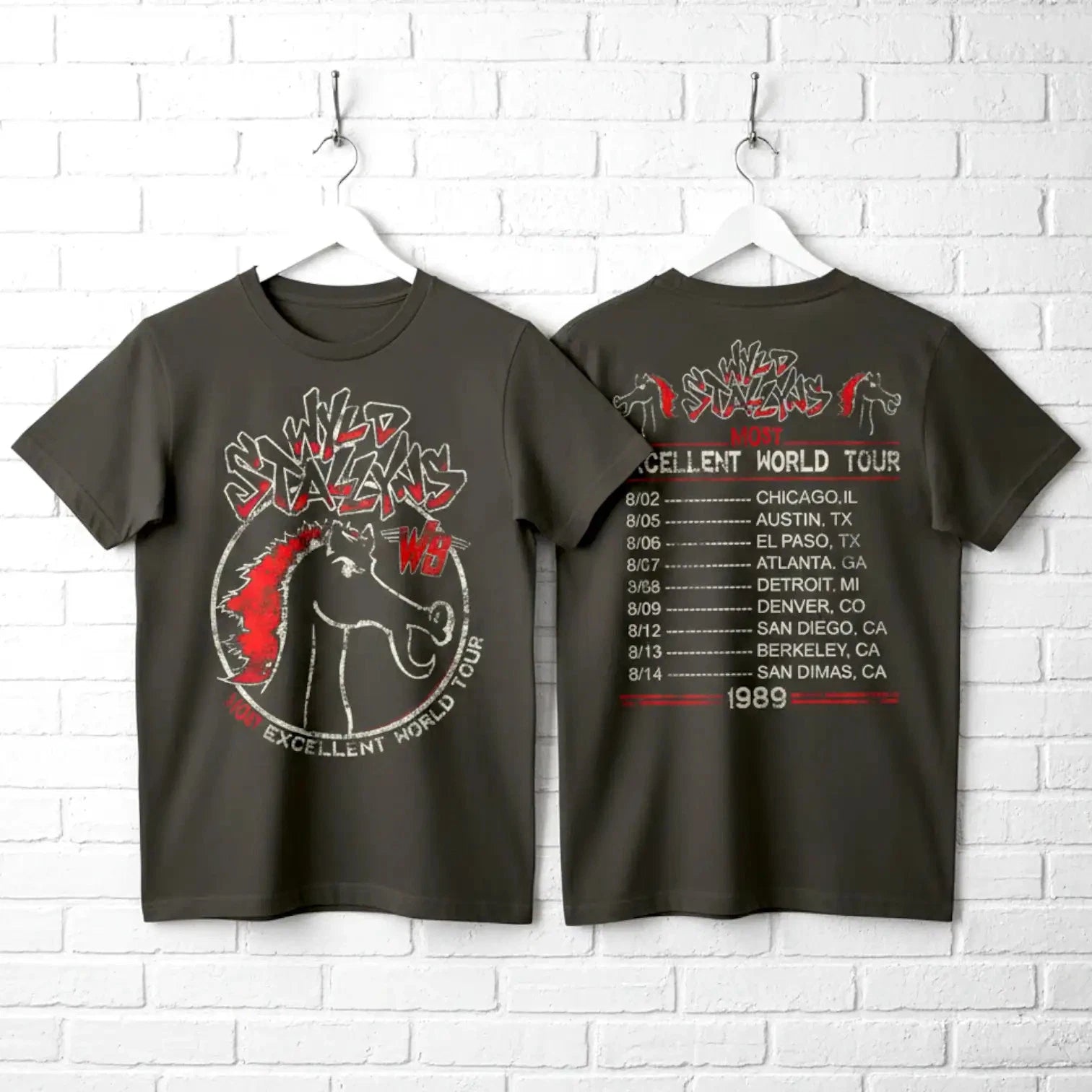 Bill & Ted Wyld Stallyns Most Excellent World Tour 1989 Men's T Shirt Rock Merch