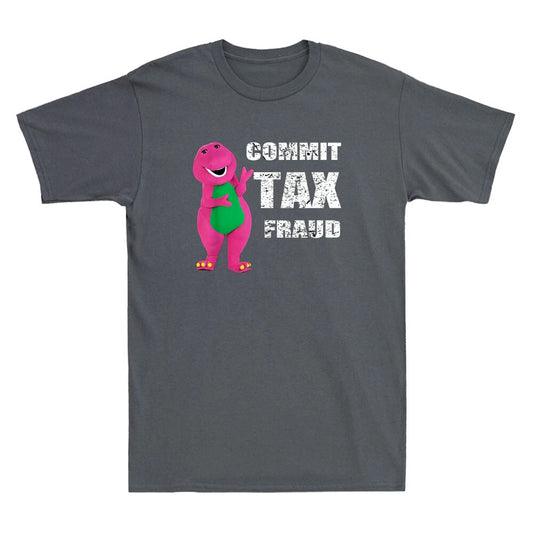 Commit Tax Fraud Funny Barney T-Rex Cartoon Vintage Men's Short Sleeve T-Shirt