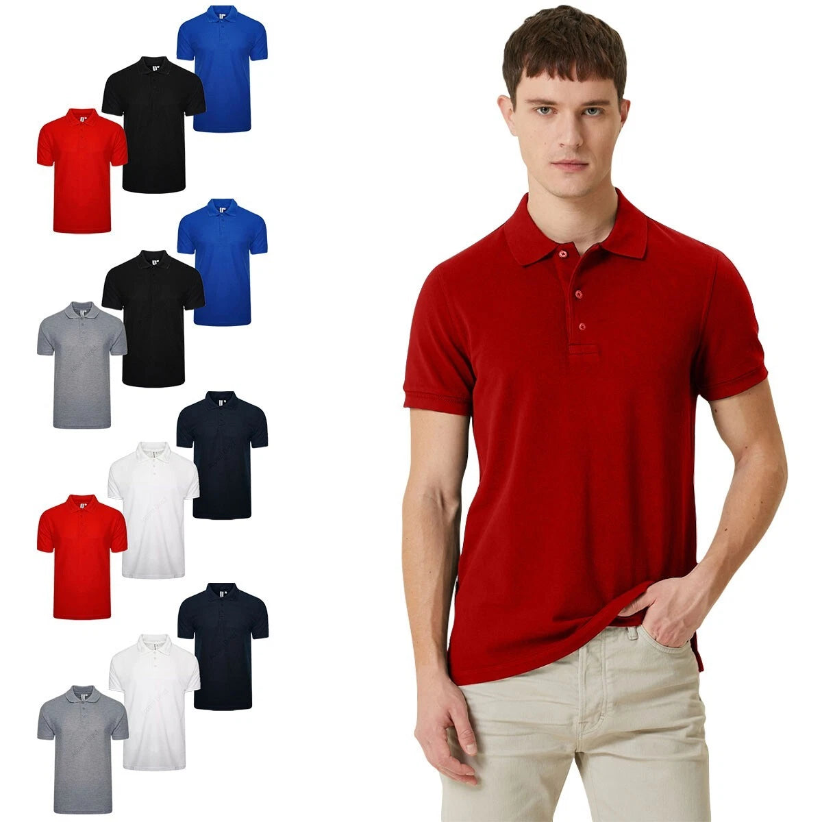 3 & 4 Pack Mens Polo Short Sleeve T-Shirt Plain Pique Multi Set Tee Casual Top
