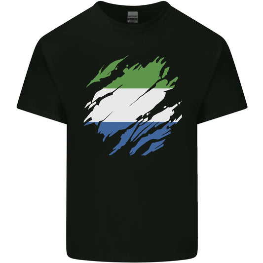 Torn Sierra Leone Flag Leonian Day Football Mens Cotton T-Shirt Tee Top