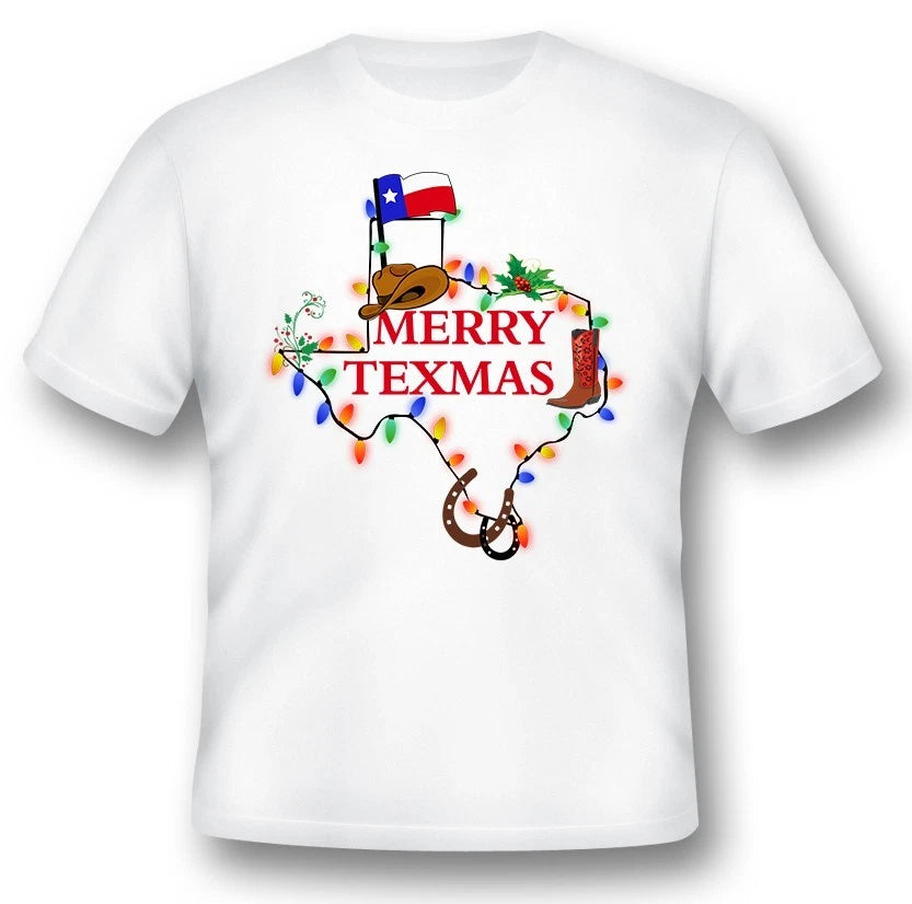 Merry Texmas Christmas Texas black or white tee