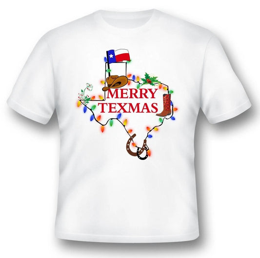 Merry Texmas Christmas Texas black or white tee