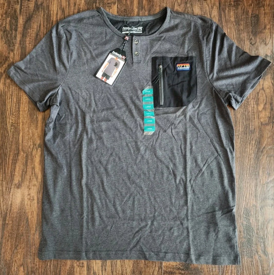 Avalanche Shirt Mens 2 Button Henley Tee Shirt W Chest Patch Short Sleeve Gray L