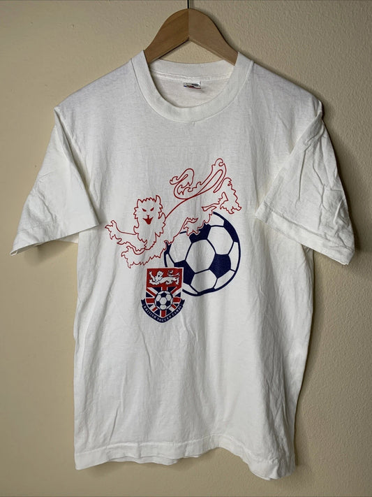Vintage British Soccer Camp Shirt Mens Sz L Futbol Lion Logo Art Tee 90s