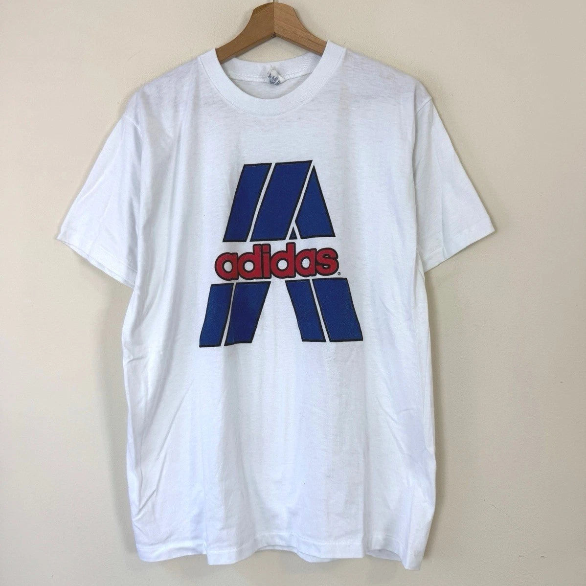 Vintage 80's Adidas Retro Logo Graphic White Tee Shirt