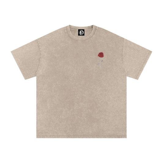Oversized Khaki Vintage Wash T Shirt | Minimal Streetwear Unisex Heavyweight Tee