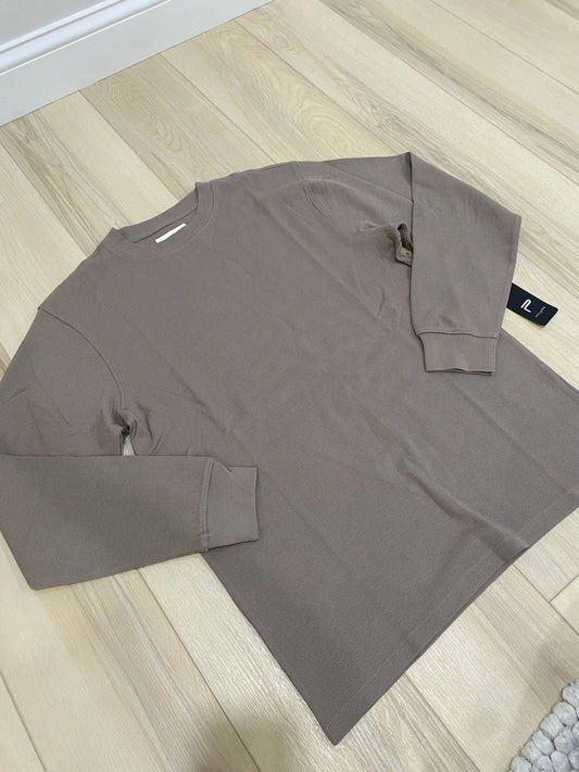 Public Supply Shirt Mens L Brown Long Sleeve Crew Neck NWT