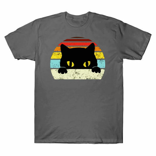 Cat Retro Black Tee Men's Lover Lover Gift Style T-Shirt Vintage Cotton Cats Cat