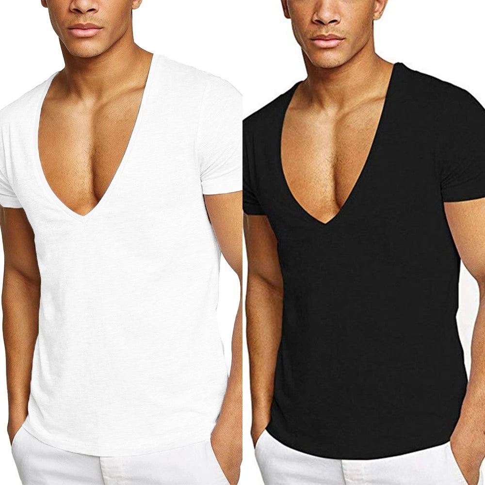 Male T-Shirt V-neck Simple Soft Sports Clothing Comfortable Fashionable