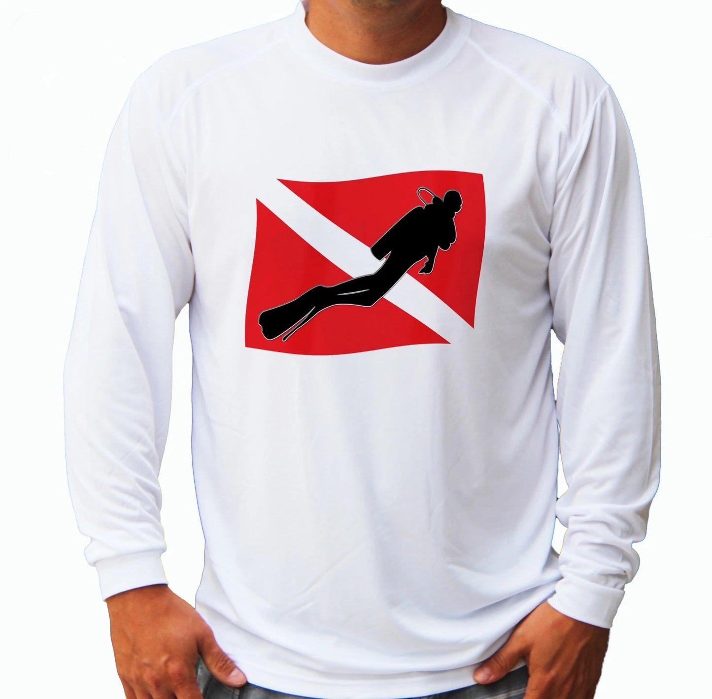 Diver Diving Flag Logo Long Sleeve UPF 30 T-Shirt Fishing Boat UV Protection