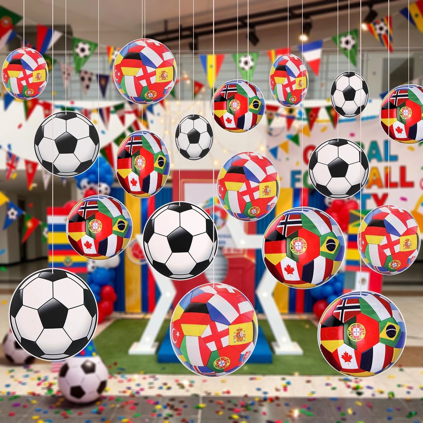 24 Pcs Large Soccer Hanging Decorations 12 Inch Soccer Party Banners Garland ...