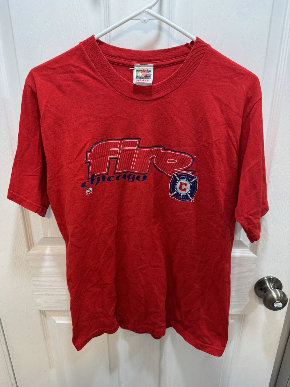 Vintage MLS Chicago Fire Soccer T-Shirt Made in USA Embroidered As Kids 14/16