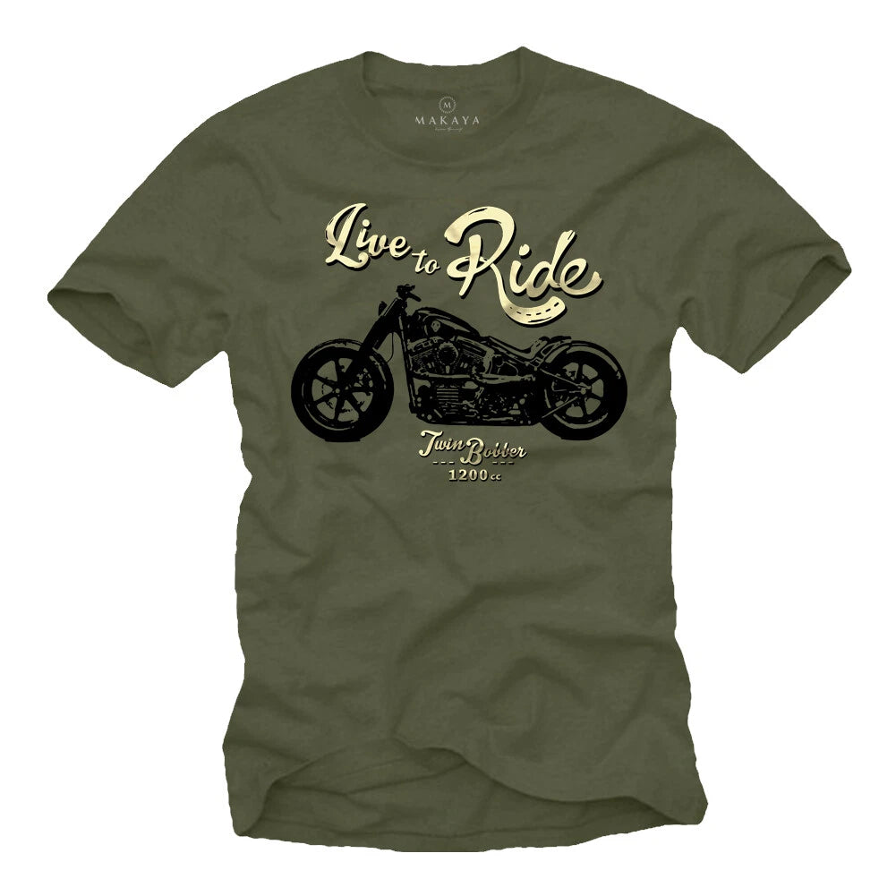 Motorcycle Mens T-Shirt with Custom Twin Bobber - Live to Ride Biker Men Shirt