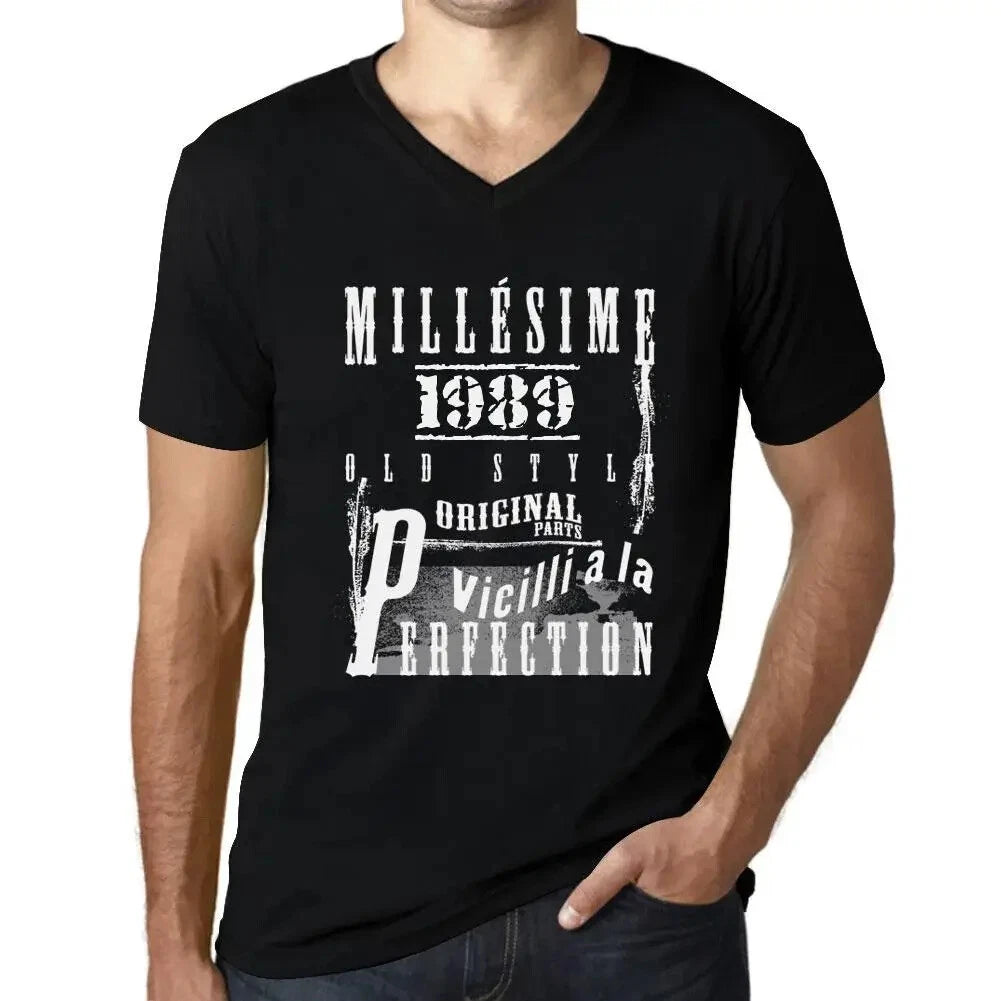 Men's Graphic T-Shirt V Neck Vintage Aged to Perfection 1989 – Millésime Vieilli