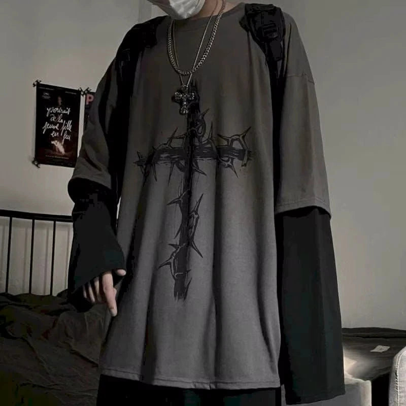 Oversized Grunge Streetwear Sweatshirt Gothic Graphic Pullover Mens M-2XL