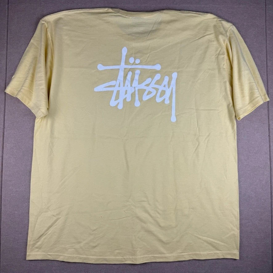 Stussy T-Shirt Mens XXL Yellow Logo Streetwear Skate Surf Graphic Cotton Tee
