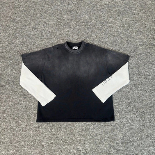 Mertra Street Hip Hop Washed Vintage Patchwork Long Sleeve T-Shirt