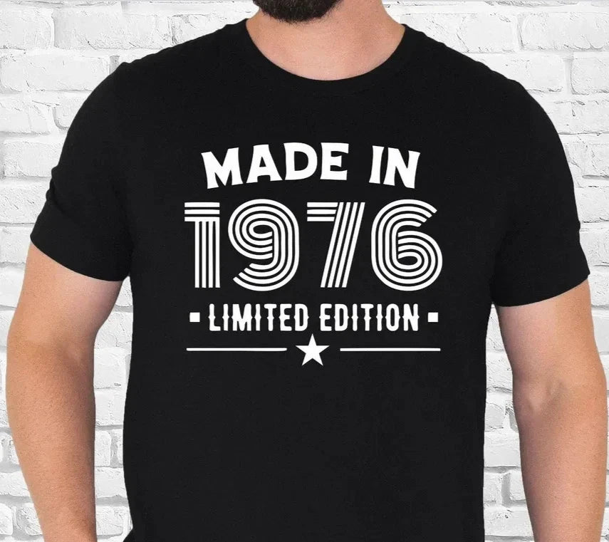 Personalised Made In 1976 Shirt Custom Birthday Gift Vintage Retro Tee Xmas Tops