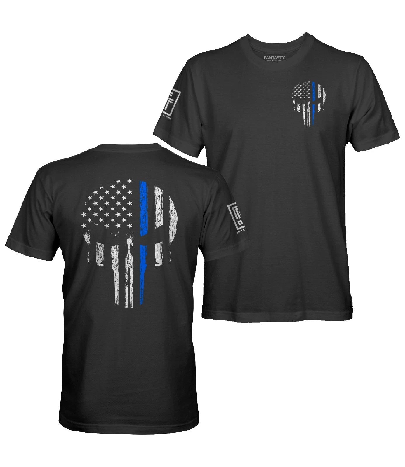 Thin Blue Line USA American Skull Flag Patriotic Police T-Shirt