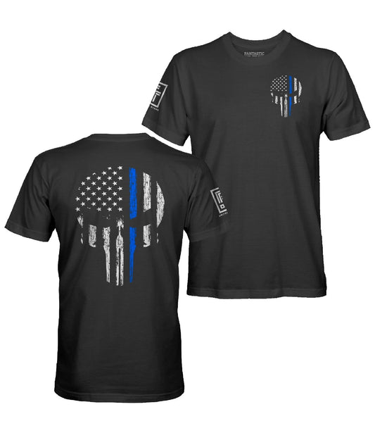 Thin Blue Line USA American Skull Flag Patriotic Police T-Shirt