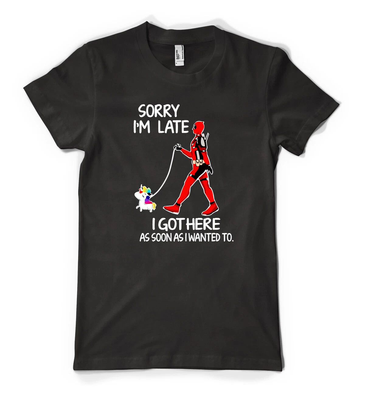 BNWT Deadpool Sorry I'm Late I Got Here  Personalised Adult And Kids T-Shirt