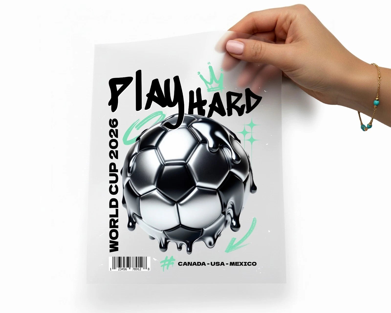 Play Hard Football Cup Iron On Transfers Canada USA Mexico World Soccer Fan DTF