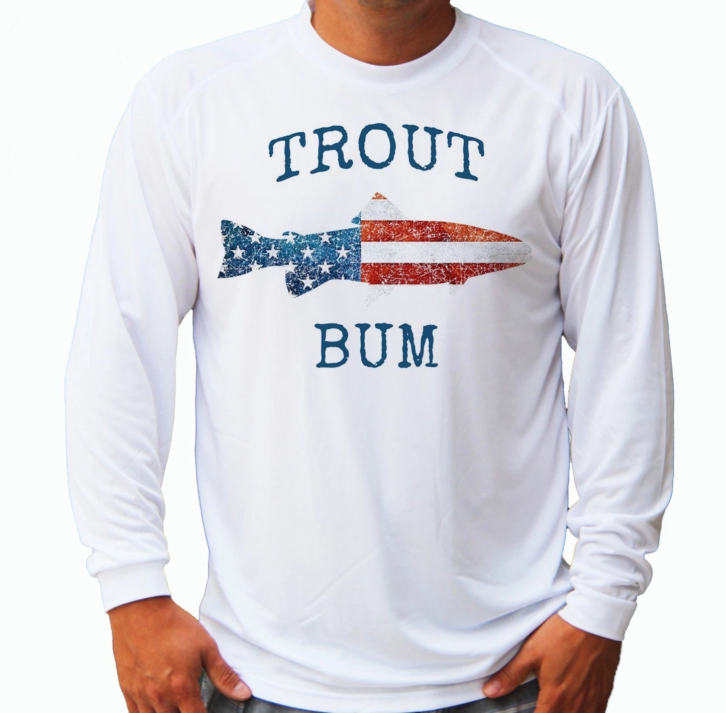 Trout Bum Long Sleeve UPF 30 T-Shirt Fishing Boat Beach Sport UV Protection Gift