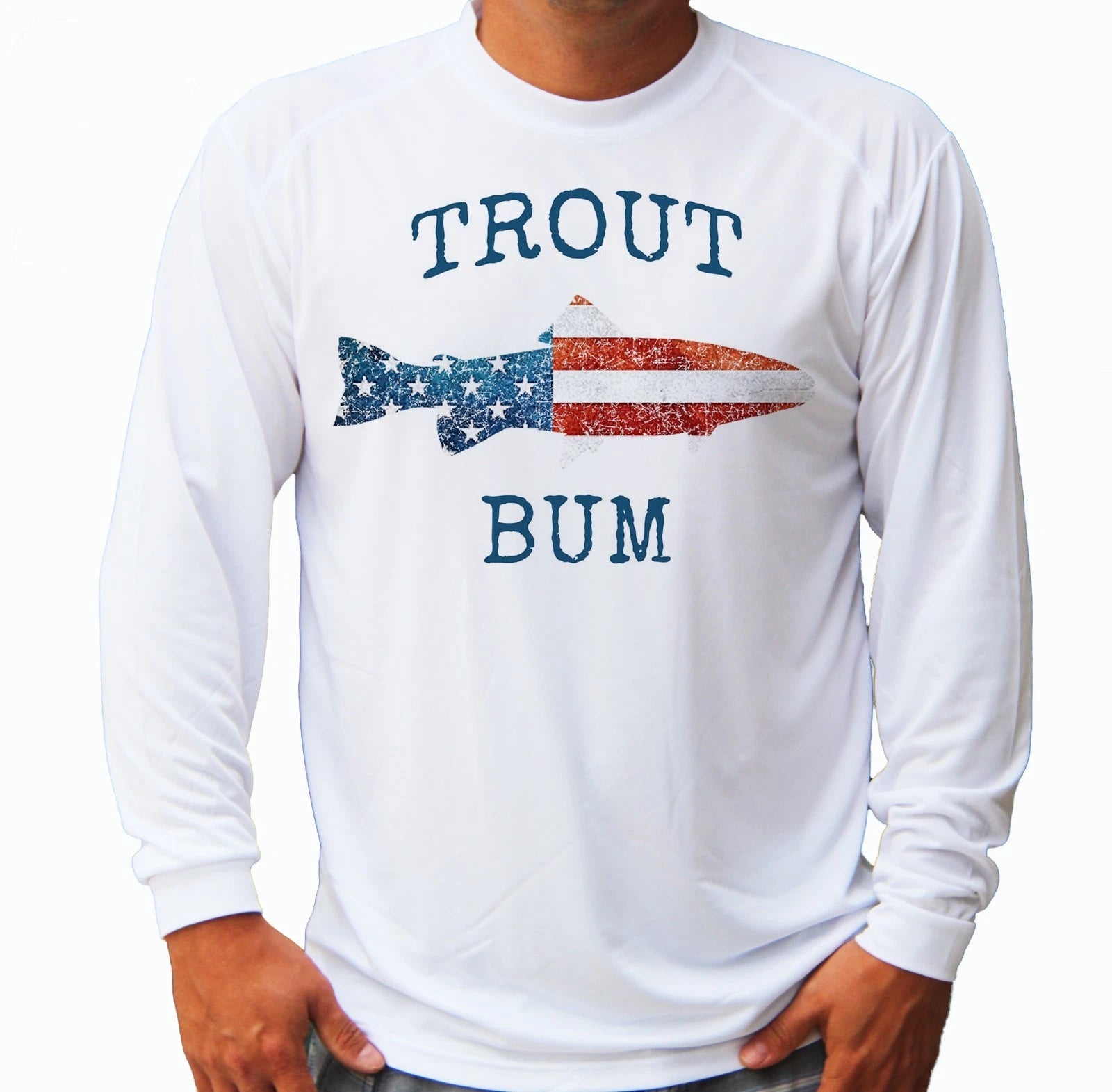 Trout Bum Long Sleeve UPF 30 T-Shirt Fishing Boat Beach Sport UV Protection Gift