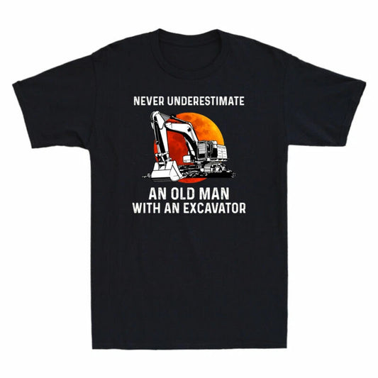 Excavator Old T-Shirt An Never With Man Underestimate An Vintage Cotton Men's