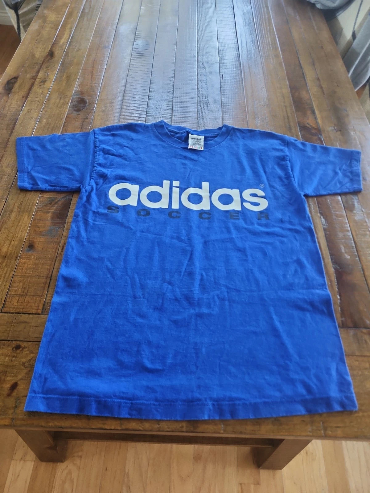 Vintage Adidas Soccer M Unisex Tshirt Blue Made In U.S.A. FREE SHIPPING