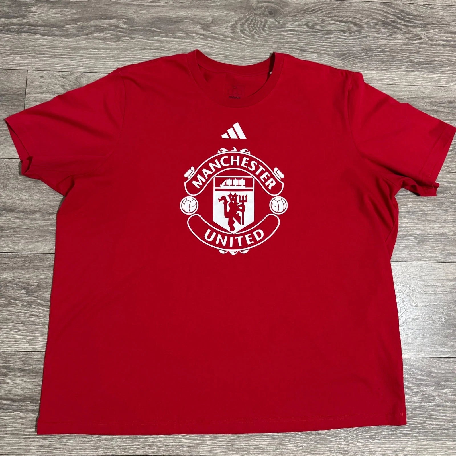 Adidas Manchester United FC Soccer T Shirt Red Mens 2XL Short Sleeve Logo Tee