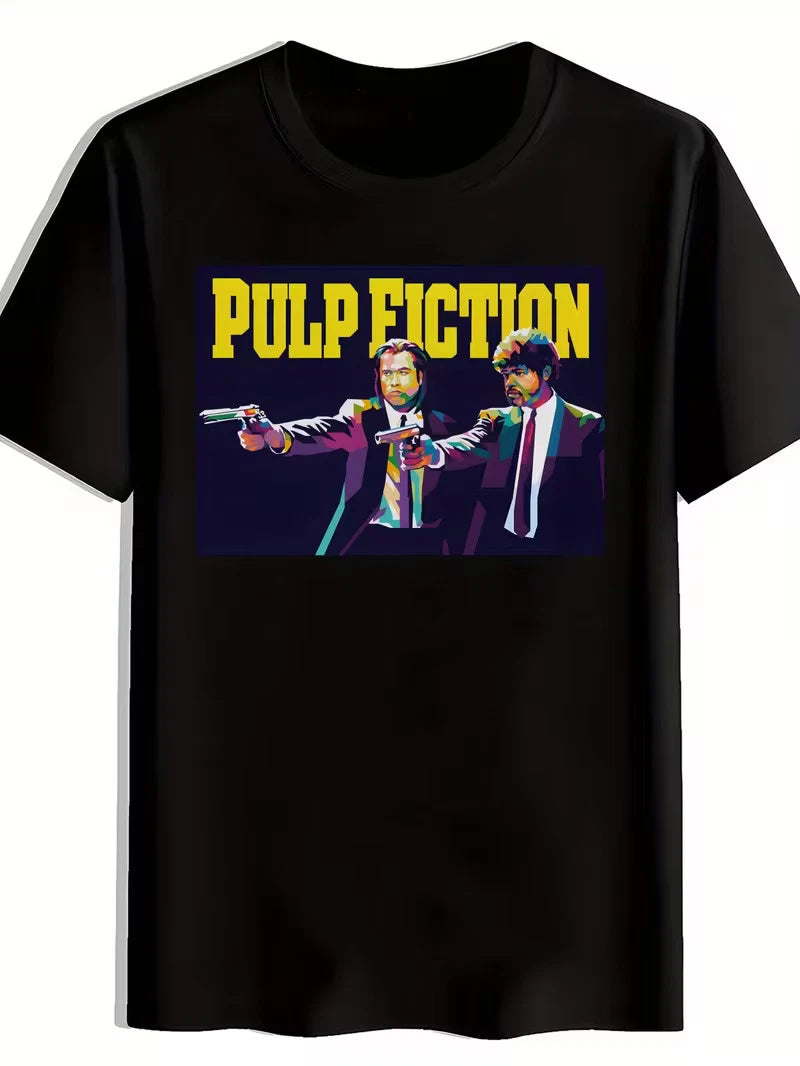 [Pulp Fiction T-Shirt] Black Men's Pulp Fiction Graphic T-Shirt | Casual Crew Ne