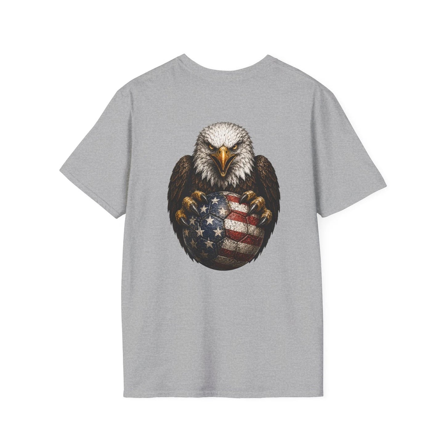 American Eagle Soccer Ball T-Shirt USA Flag Patriotic Football Tee Back Print