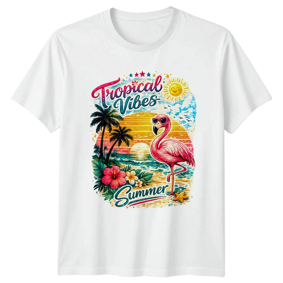 Tropical Vibes Summer Womens T-Shirt Flamingo Tropical Holiday Gift For Her