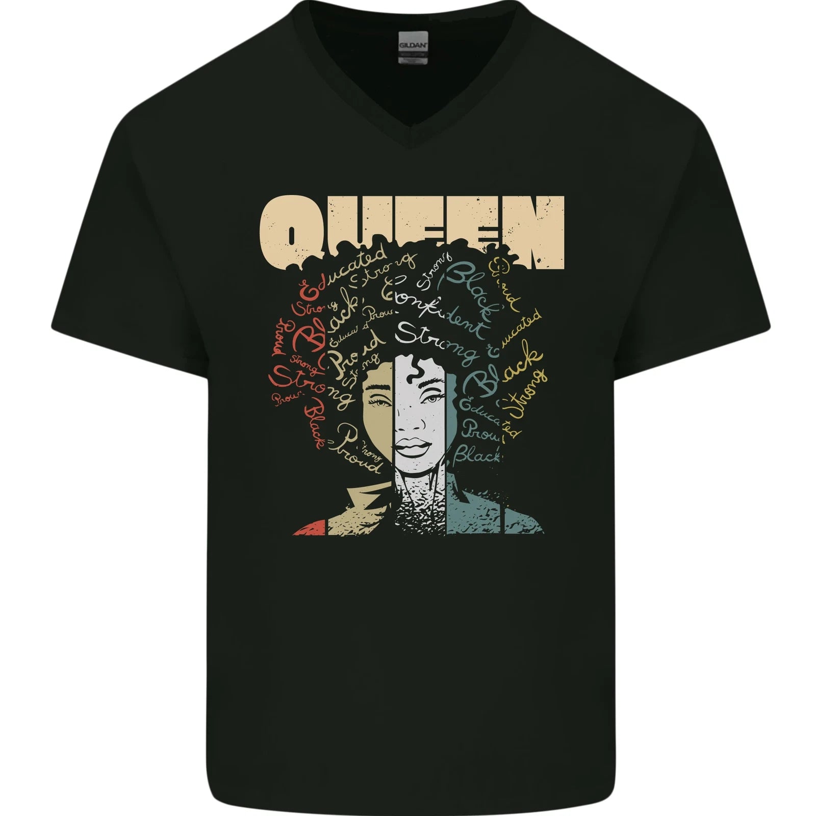 Black Queen Female Empowerment African Mens V-Neck Cotton T-Shirt