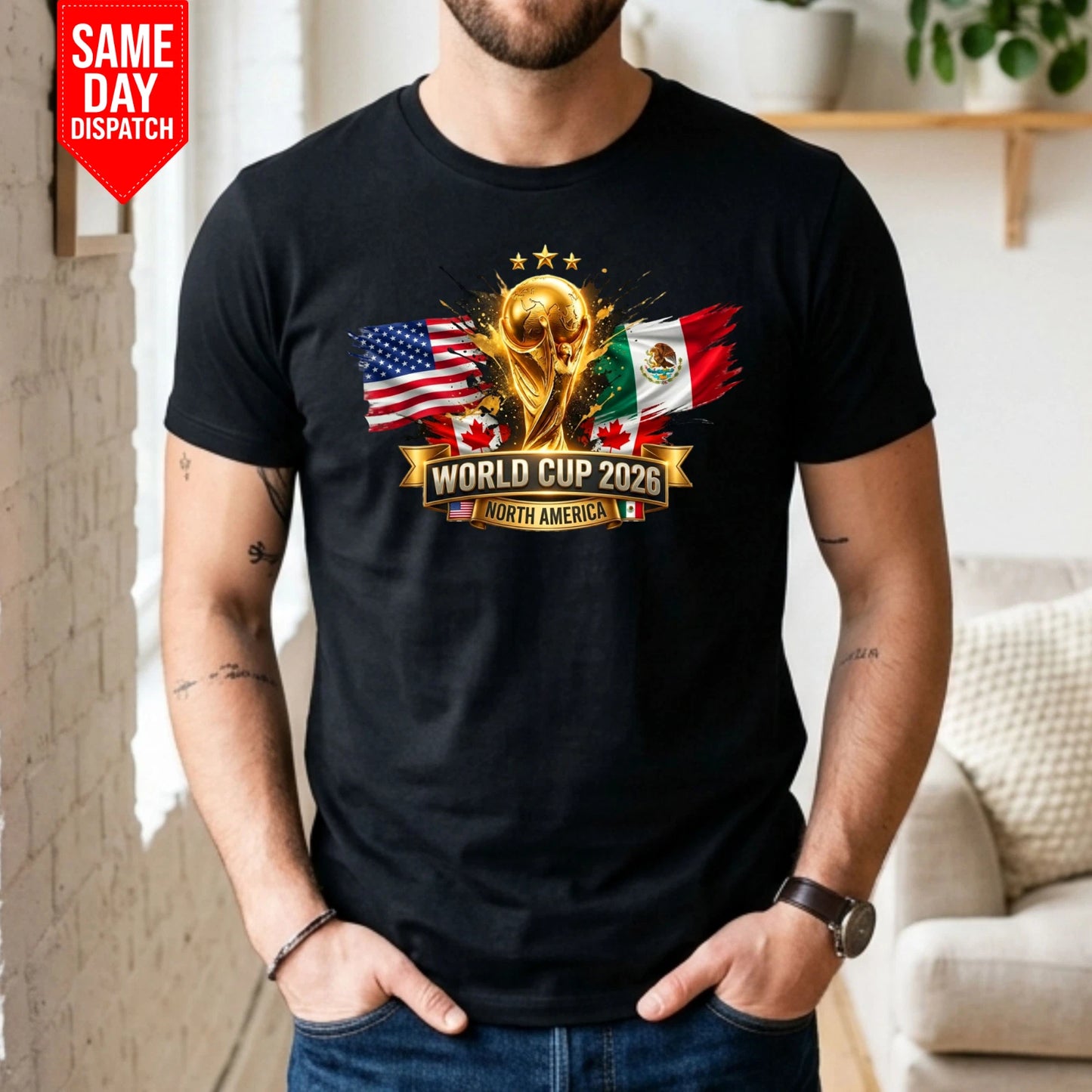 World Cup 2026 T-Shirt Printed Soccer Cup North USA Football Fan Gift Mens T Top
