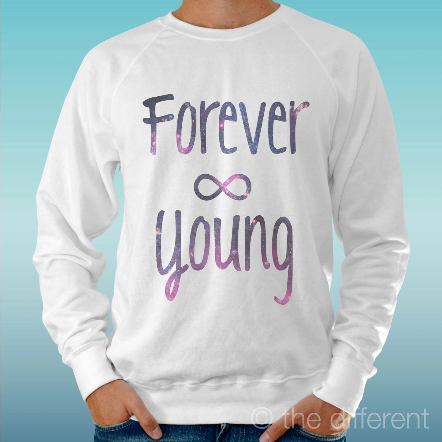 Felpa Man Light Sweater White " Forever Young " Road To Happiness