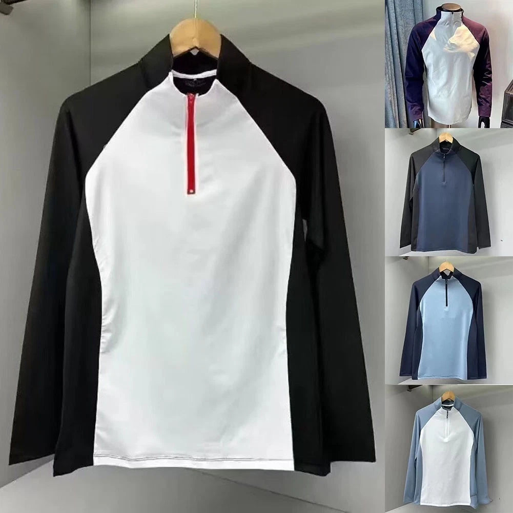 Men's Functional Long Sleeve T Shirt with Quick Dry Feature and Stand Collar