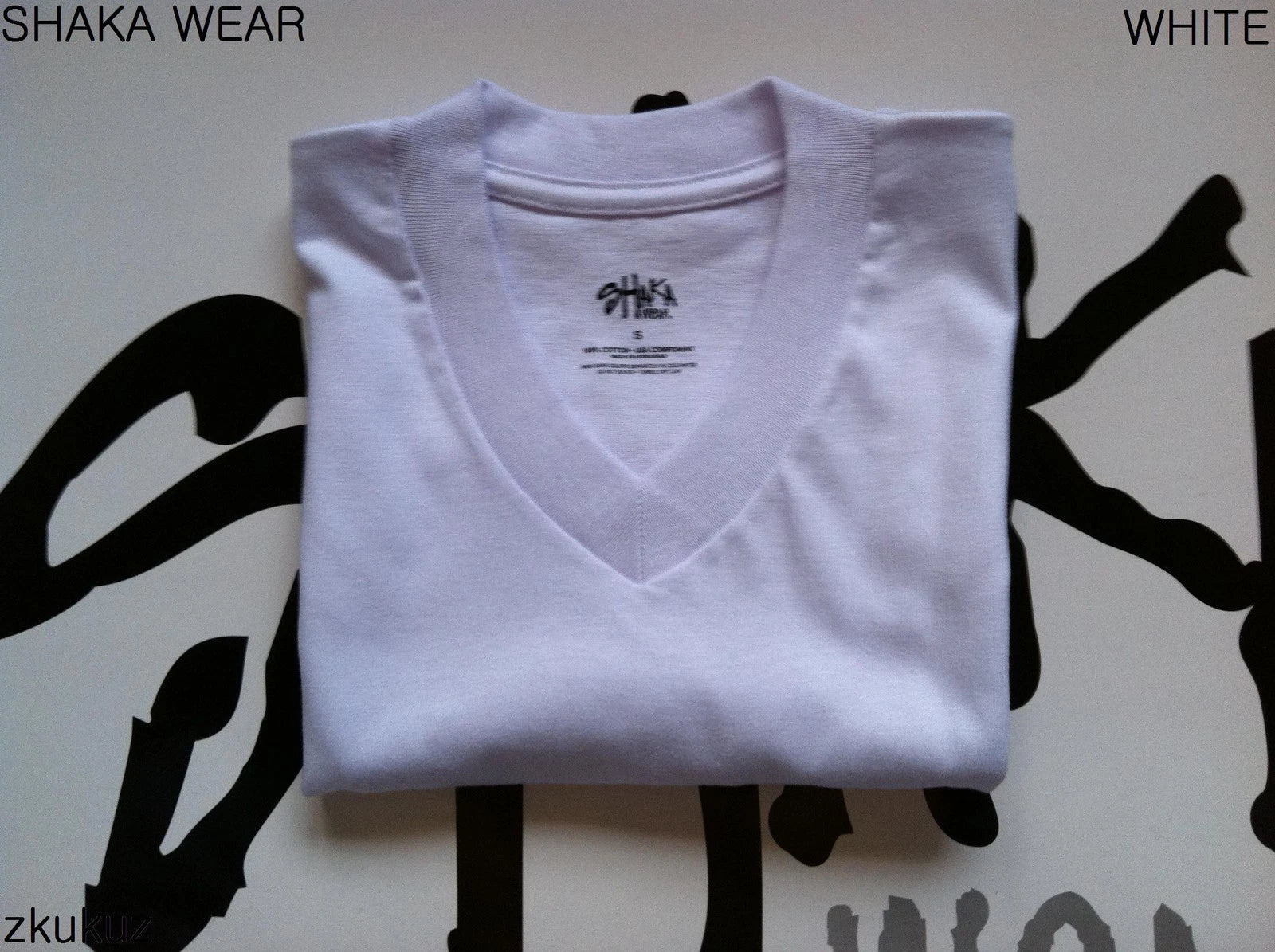 6 NEW SHAKA WEAR PLAIN SHORT SLEEVE V-NECK T-SHIRT WARM WHITE BLANK LARGE L 6PC