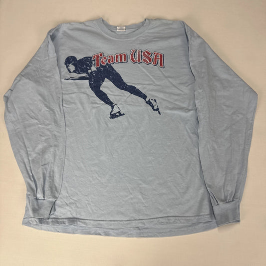 Vintage VANCOUVER OLYMPICS T Shirt Adult 2XL Light Blue Long Sleeve Team USA